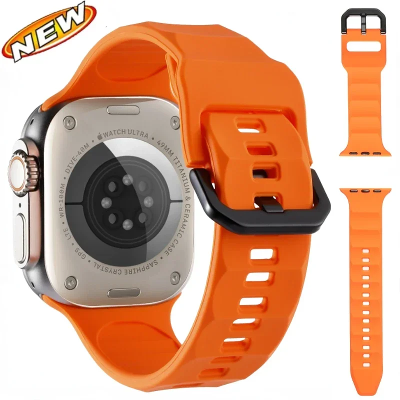 Фото Силиконовый ремешок для Apple Watch Ultra 3 49 мм 11 10 9 8 7 46 мм 42 мм 45 мм 41 мм Браслет в стиле волны Ремешок iWatch 654 SE 44/40 мм Ремень №1
