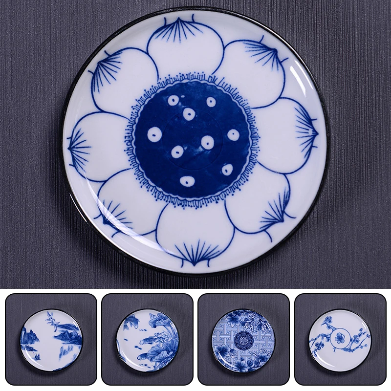 

Blue And White Coaster Ceramic Tea Tray Round Insulation Pad White Porcelain Household Tea Coasters Kung Fu Tea Set Accessories