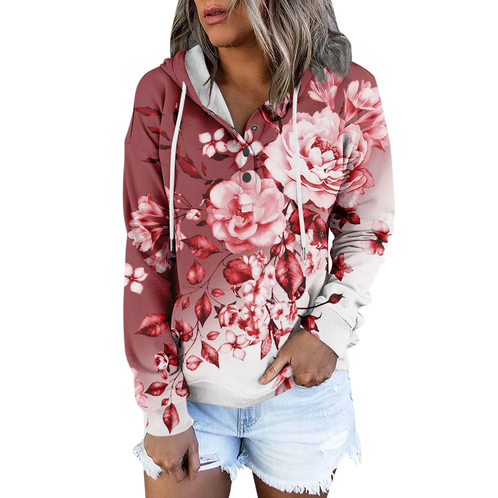 

Women's Round Neck hoodies Flower Print Loose Sweatshirt Casual Fashion autumn Long-sleeved Top ladies Commute pullover 2023