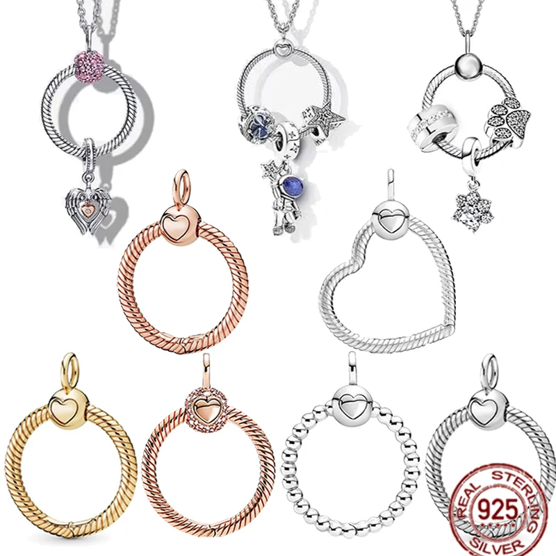 

Temperament necklace pendant 925 sterling silver gold ring heart shaped pendant suitable for original Pandora necklace DIY gift