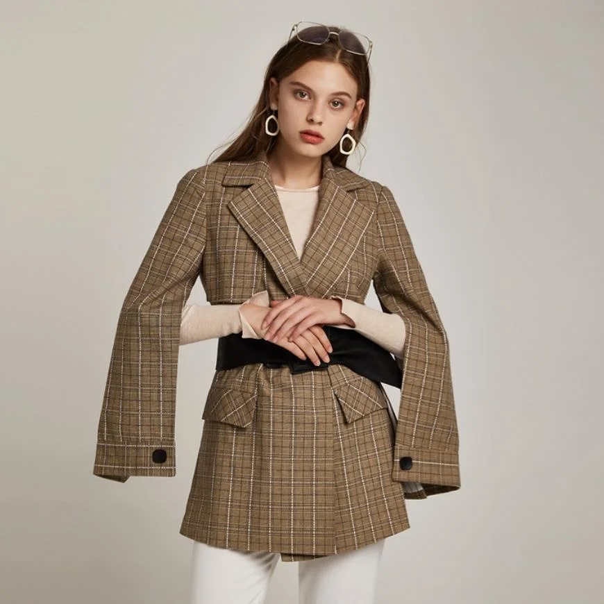 

Женский приталенный Блейзер в клетку, в английском стиле