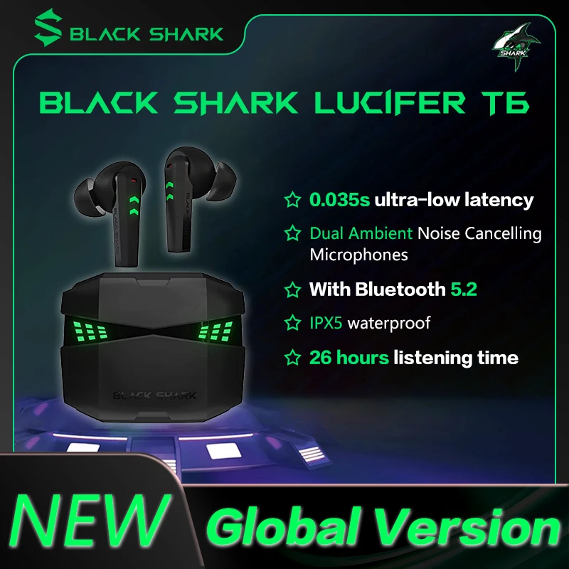 

2023 глобальная Версия Black Shark Lucifer T6 беспроводные наушники 0,035 s ультра-низкая задержка Bluetooth 5,2 IPX5 Водонепроницаемость 26h