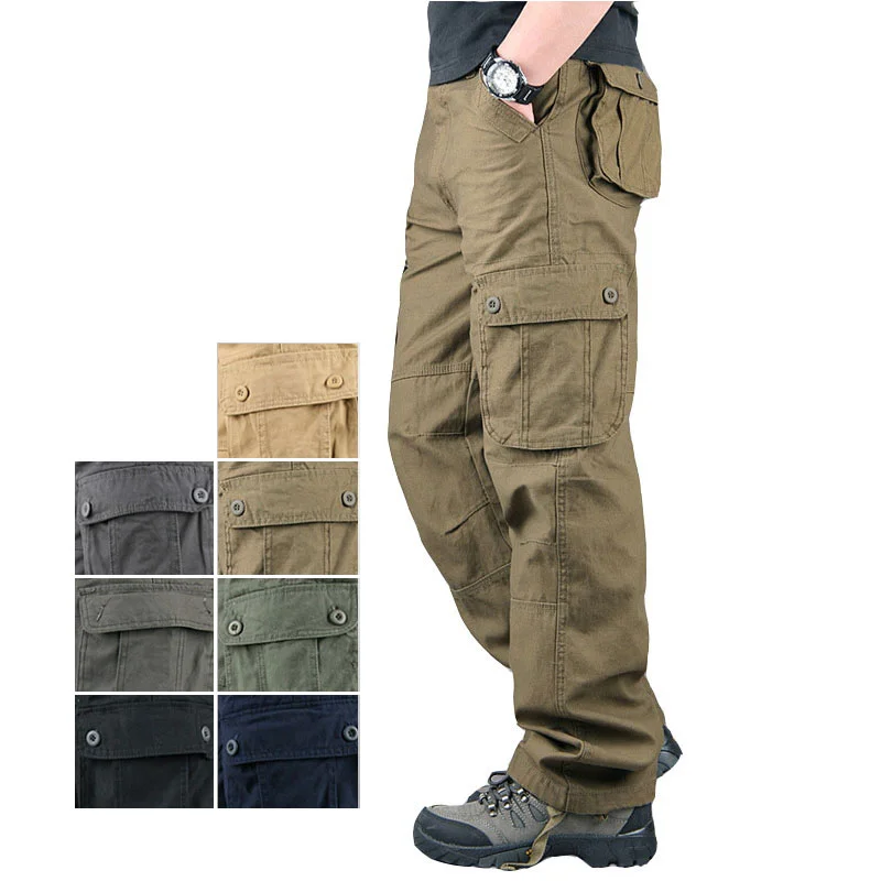 

Spring Autumn Mens Cargo Pants Multi Pocket Khaki Trousers Casual Military Cotton Pants Men Plus Size Pantalon Cargo Homme