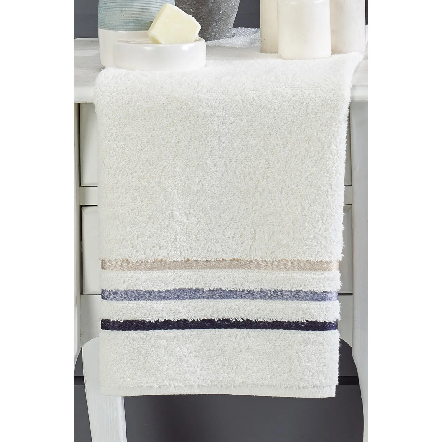 Özenev Hooded 4 Piece Family Bath Robe Set Cotton Striped Groined Soft Luxury Anthracite Water Green Live Luminous Fabric