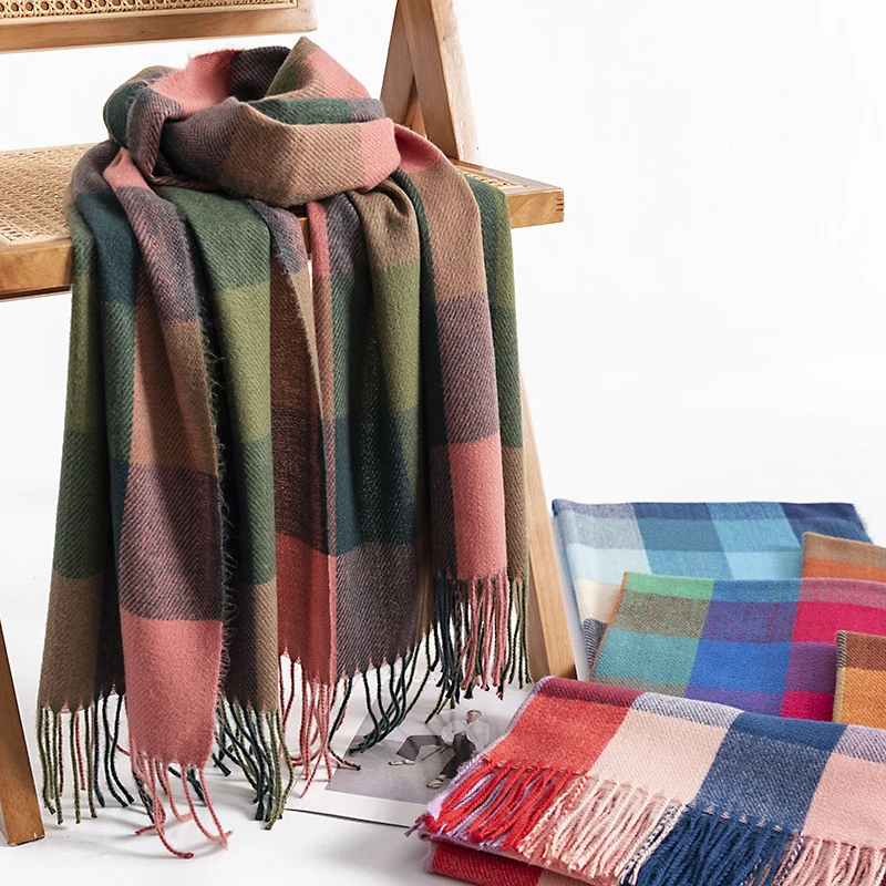 

Women's Fashion Scarves, Long Shawl, Winter Thick Warm Knit Large Plaid Scarf