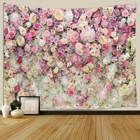 watercolor plant floral tapestry colorful pink yellow rose flower pattern printing tapestries living bedroom decor wall hanging