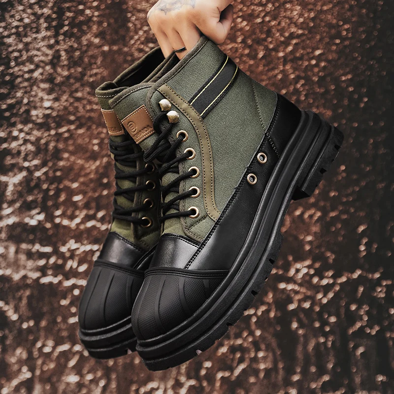 Модные Мужские Ботинки Челси Высокие Ботильоны Дышащая Парусиновая Резиновая