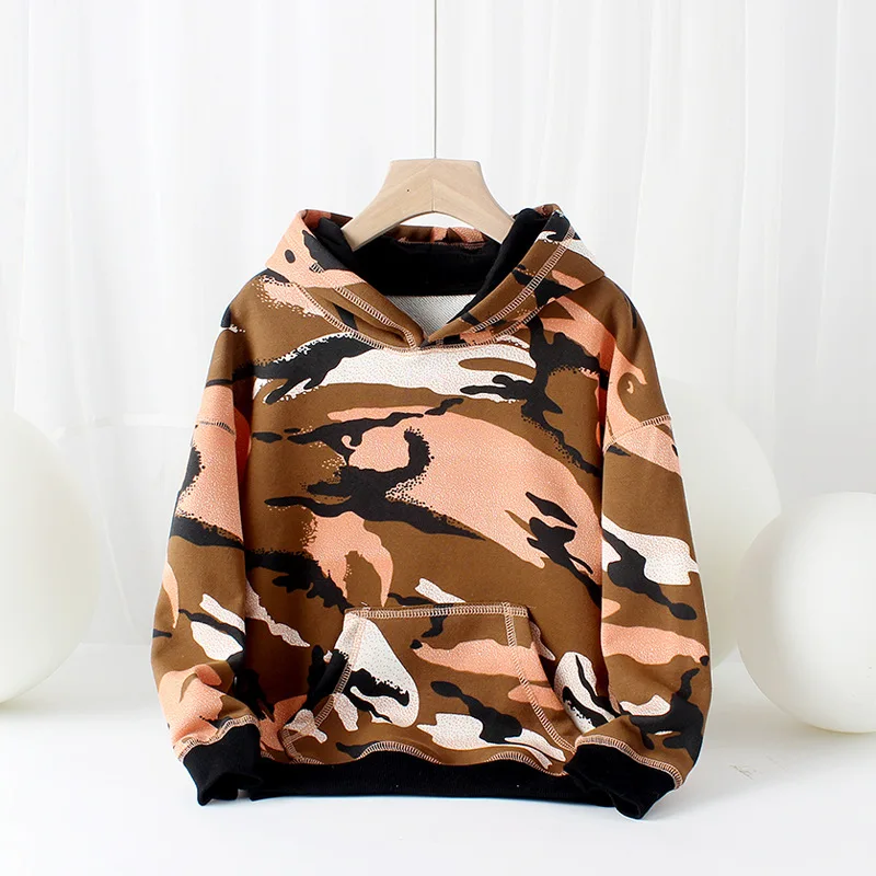 

Autumn Kids Camo Hoodies Cotton Children Long Sleeve Sweatshirts Teenager Boy Sport Pullover Clothes Loose Outerwear Coats 4-12Y