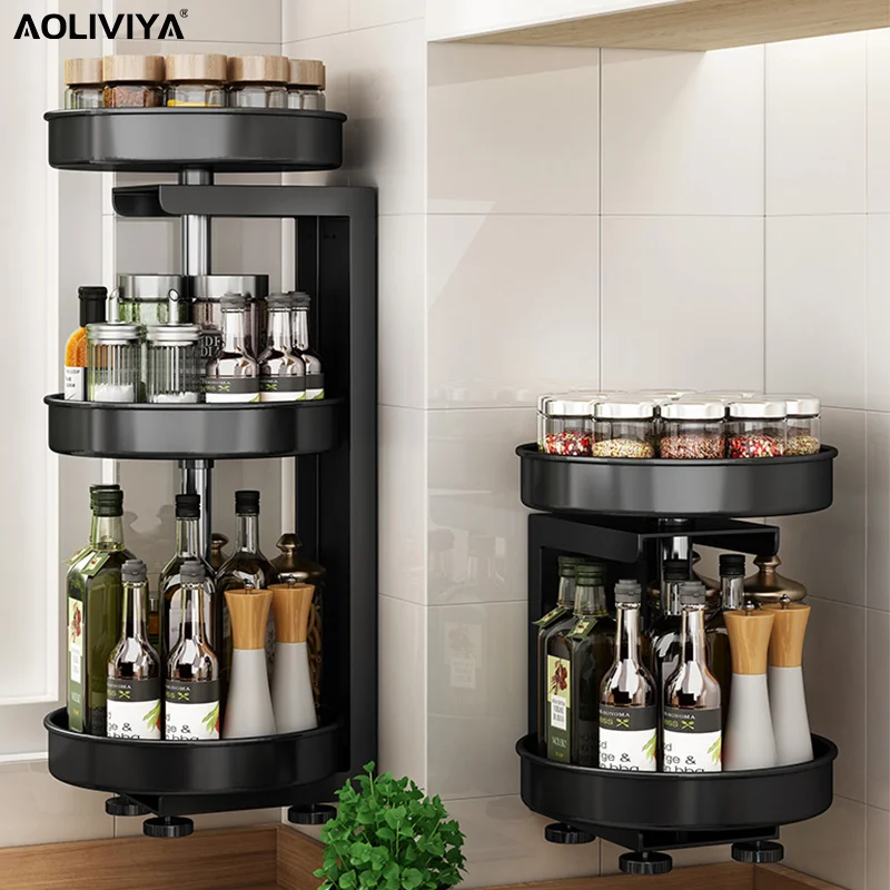 

2023 Year AOLIVIYA 360-degree Rotating Seasoning Rack Kitchen 3-layer Seasoning Bottle Rack Wall-mounted Punch-free Storage Rack