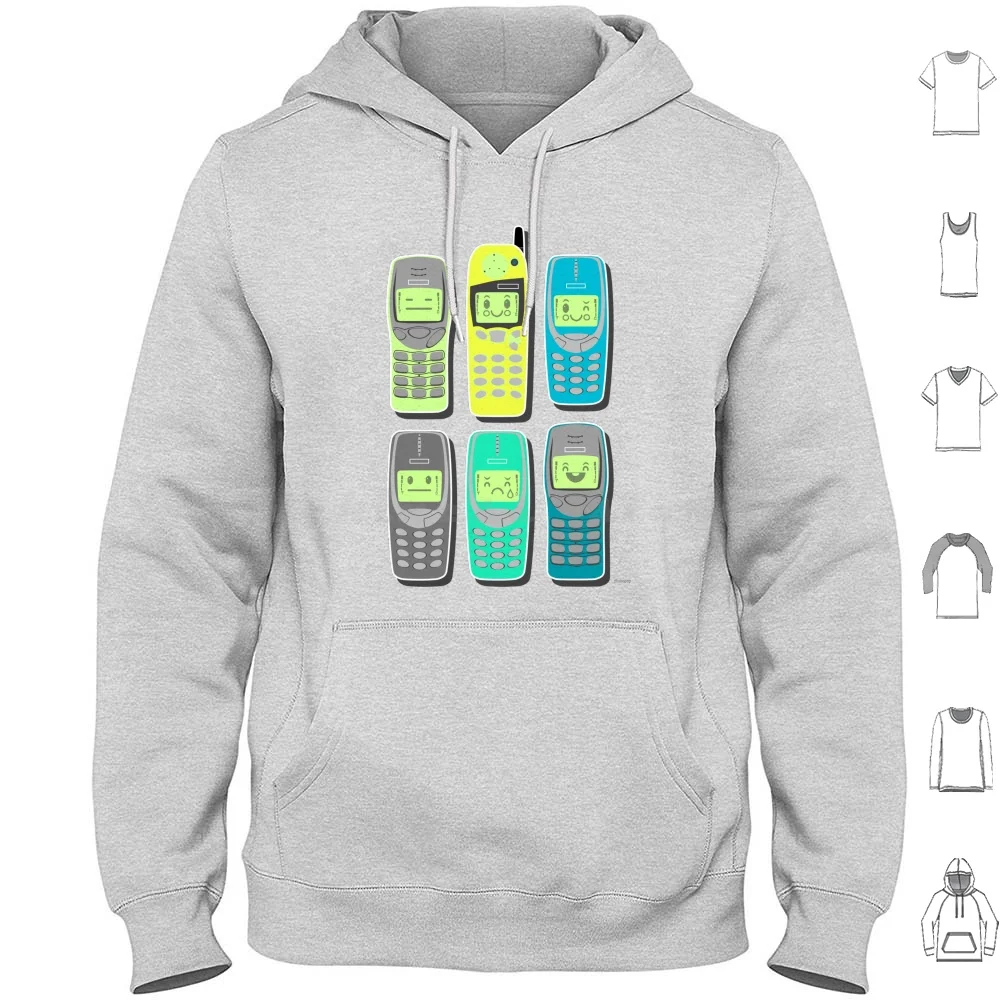 

Vintage Cellphone Pattern Hoodies Long Sleeve Vintage Retro Cute Kawaii Cellphone Mobile Nokia 3210 3310 5510