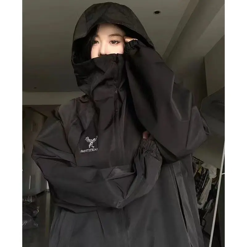 Куртка женская оверсайз в стиле Харадзюку дождевик готическом черная
