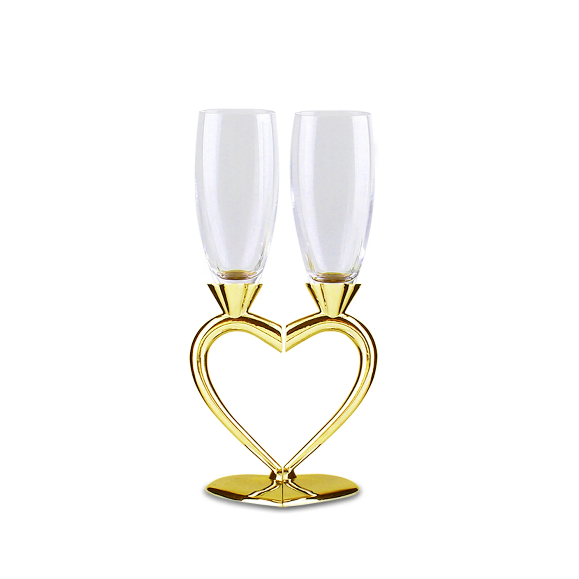 

2pcs Wedding Champagne Flute Glass Cup Bride Groom Heart Shaped Silver Toasting Crystal Wine Glass Goblet Engagement Anniversary