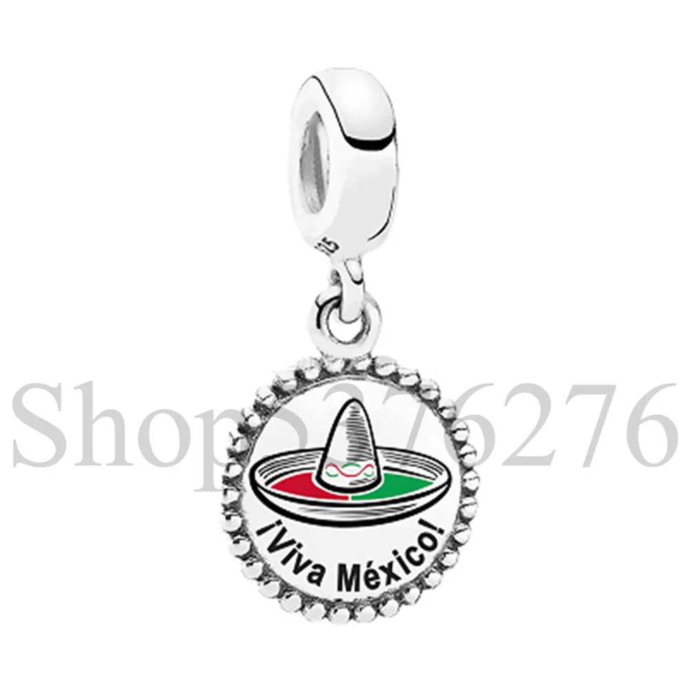 Бусина из стерлингового серебра 925 пробы Viva Mexico Sombrero Costa Rica Travel Dangle Charm Fit Pandora
