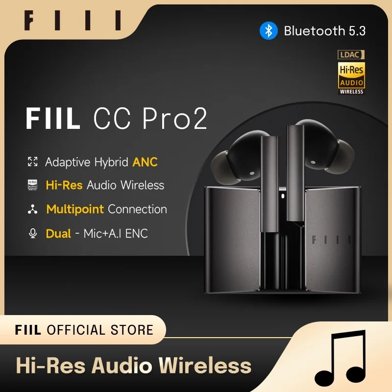 

English Version FIIL CC Pro2 Hi-Res LDAC 42dB Hybrid ANC Earbuds Wireless Bluetooth 5.3 TWS Headphones Support fiil+APP