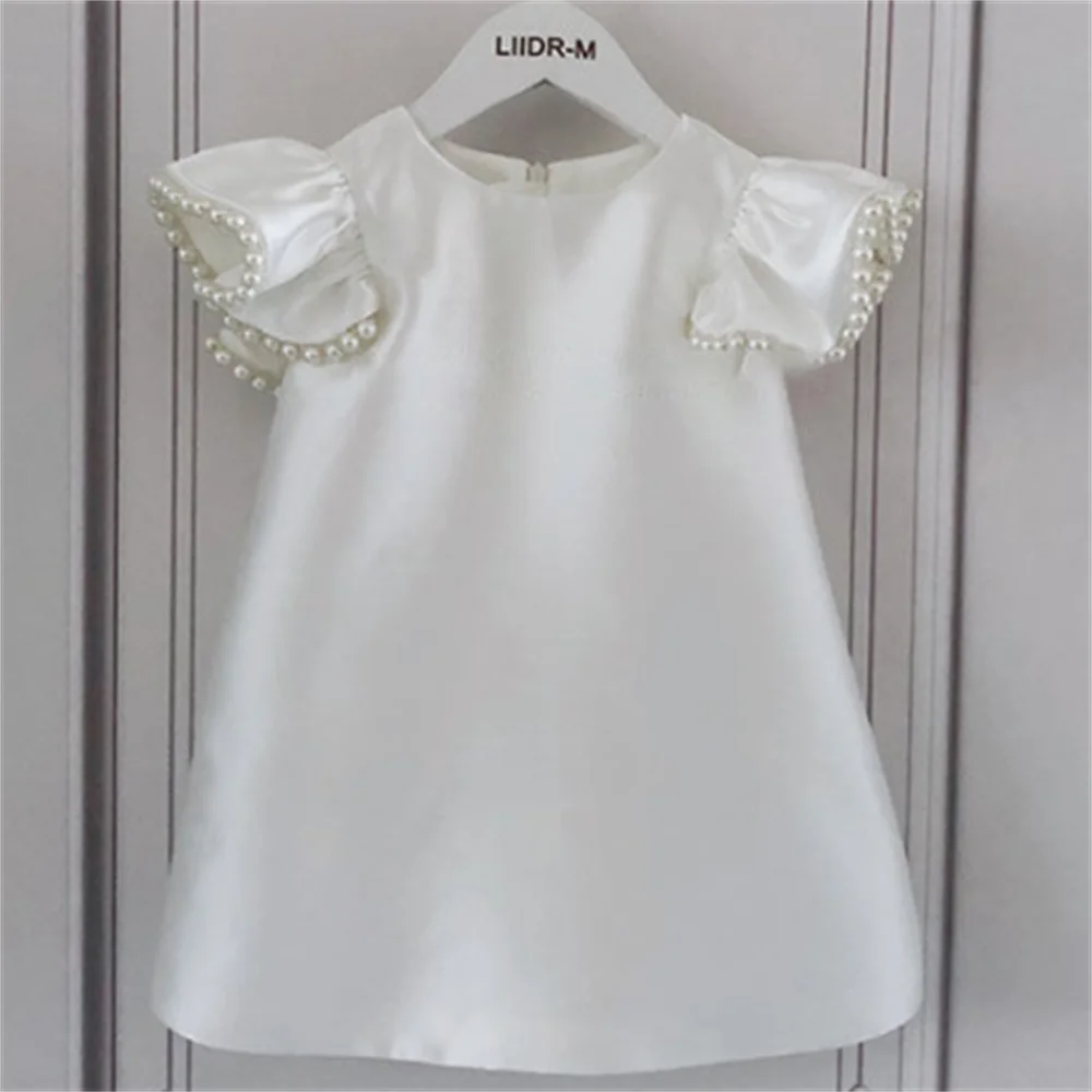 

Girl princess skirt baby white dress 2023 new spring girls bead pearl children party flower girls