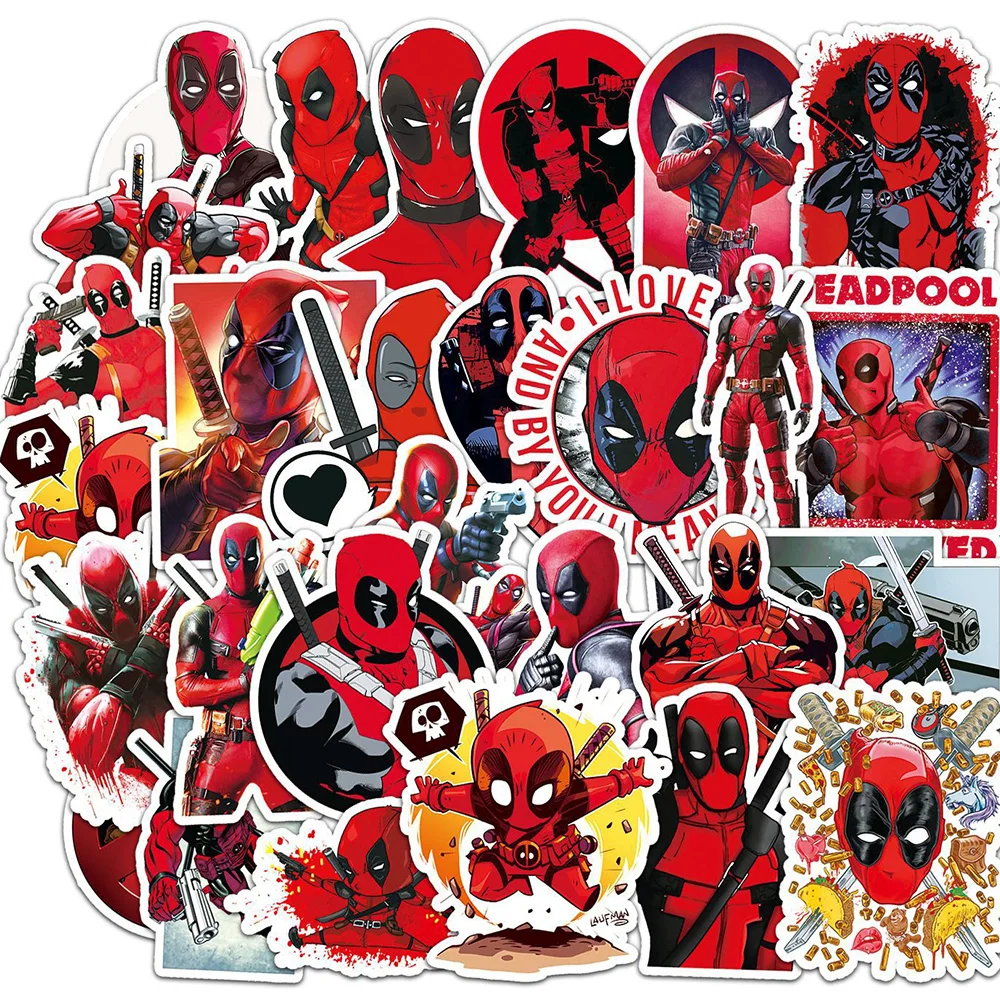 

10/30/50pcs Cool Disney Marvel Deadpool Stickers Super Hero Anime Graffiti Decal Toy DIY Skateboard Luggage PVC Sticker for Kids