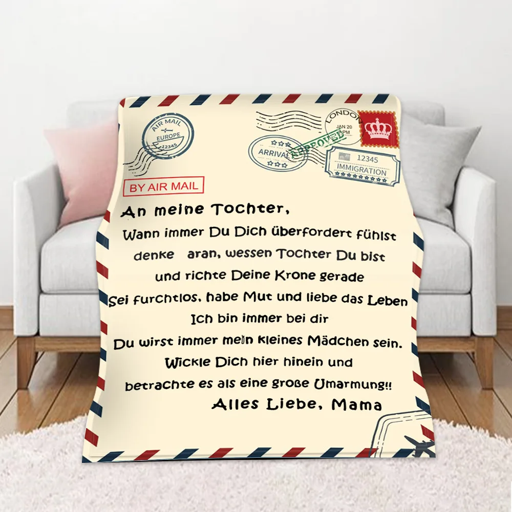 

German Letter Fleece Blankets Air Mail An Meine Tochter Gift To My Daughter Home Quilts Cover Beds Sofa Soft Plush Throw Blanket