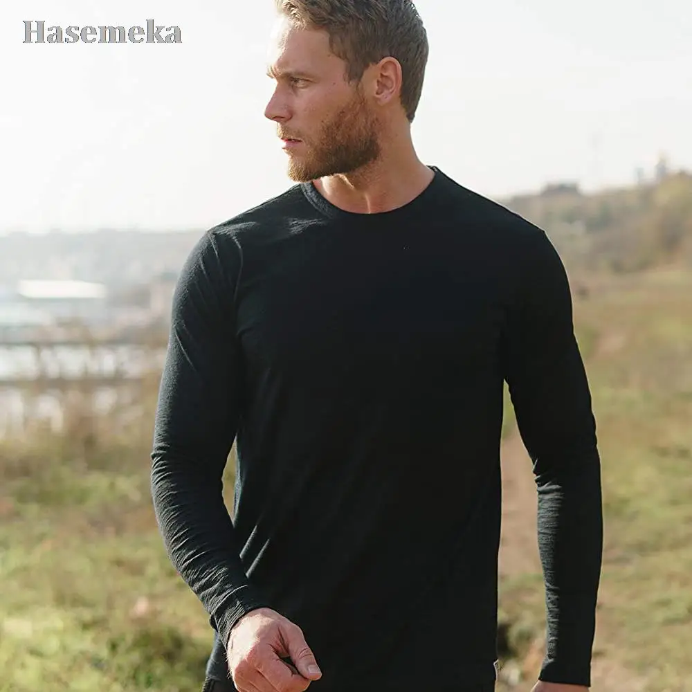

100 % Men 's Merino Shirt Long Sleeve Base Laye Wool T Shirt Wicking Breathable Anti-Odor 250g Thermal