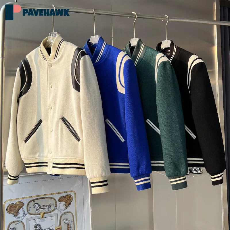 

Мужская Женская бейсбольная куртка, зимнее теплое шерстяное пальто, модное Брендовое пальто в полоску в стиле пэчворк, высококачественные спортивные куртки унисекс