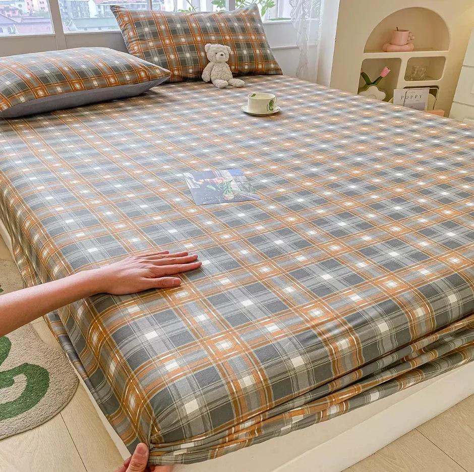 Комплект постельного белья из 100% хлопка с принтом в клетку + 2 наволочки