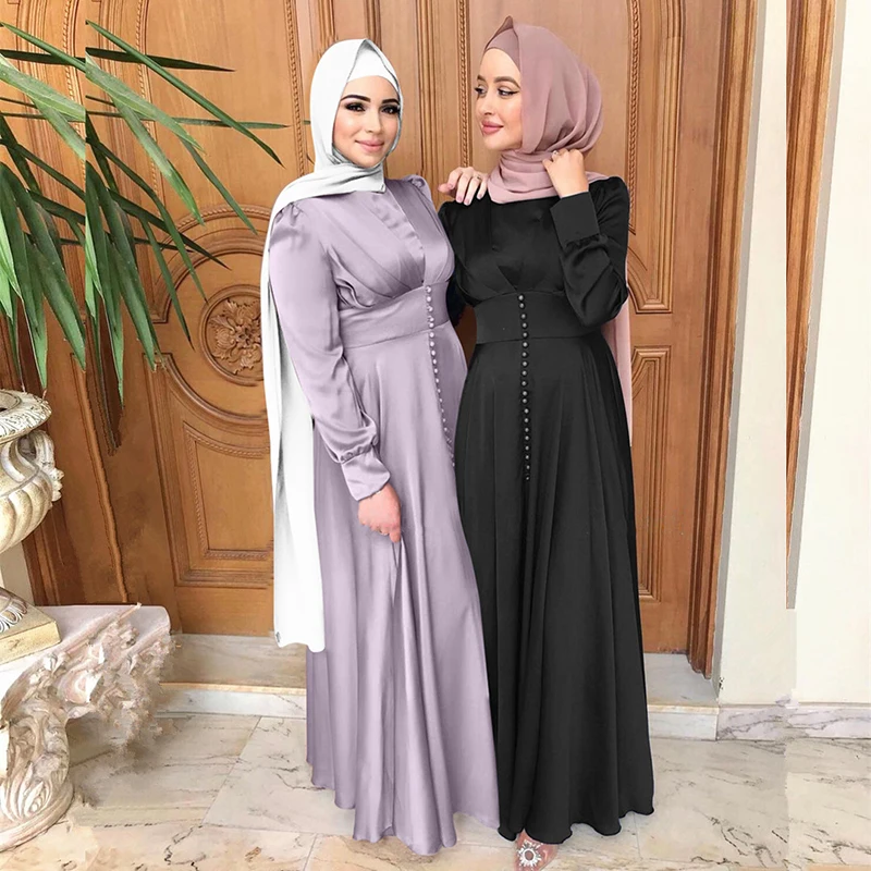 2023 Eid Abaya Fashion Satin Sliky Djellaba Muslim Dress Dubai Full Length Flare Sleeve Soft Shiny Abaya Dubai Turkey A005