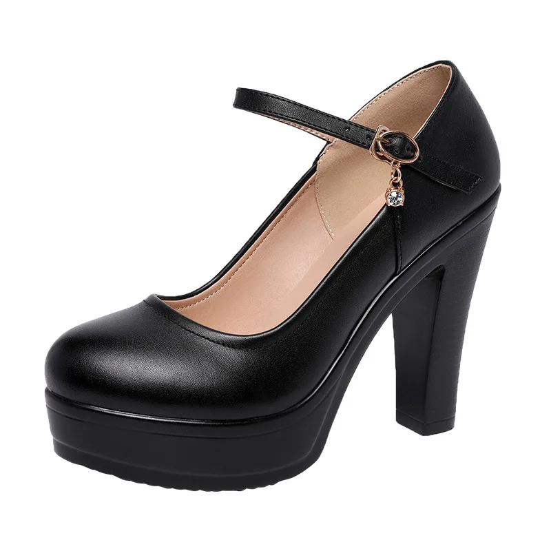 Туфли-лодочки женские кожаные на высоком каблуке пикантные с круглым носком