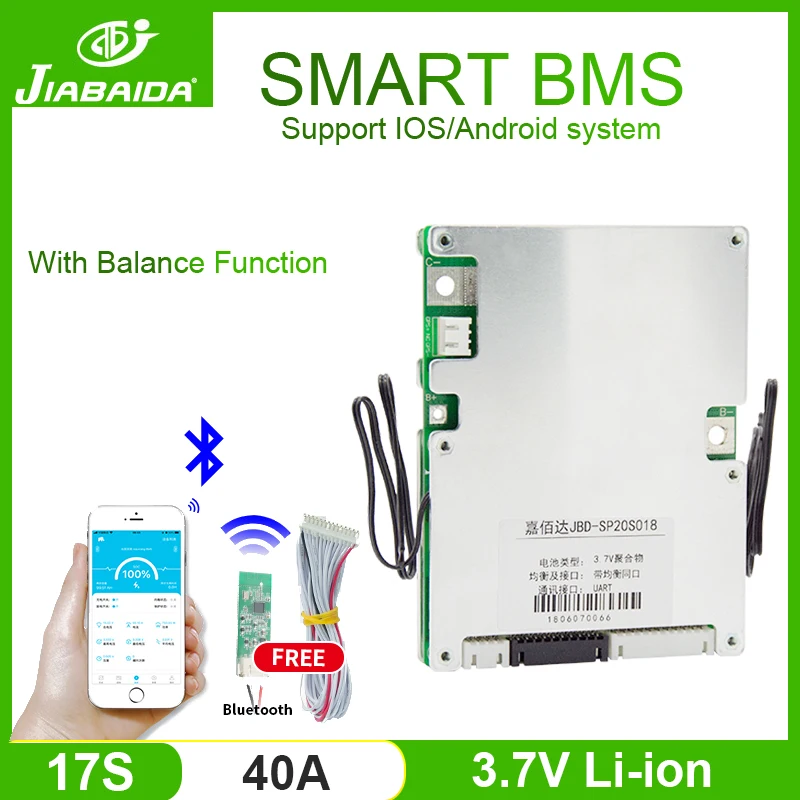 

JBD 17S Smart Bms Bluetooth 100 Amp Lithium Iron Phosphate Battery Management System Bms FOR 3.7V Lithium Battery Pack 60A 80A