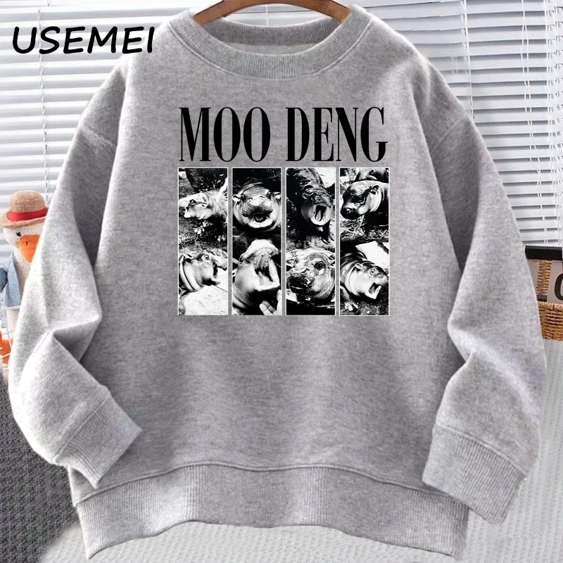 Толстовка Moo Deng ретро пуловер в стиле Харадзюку детский пигми бегемот Moodeng модный