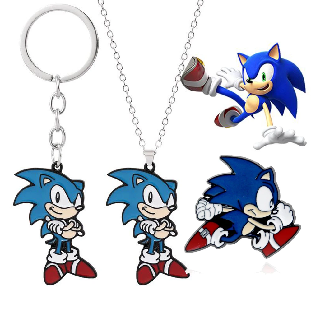 

Sonic The Hedgehog Keychain Metal Brooch Pendant Ornaments Anime Peripheral Backpack Keyring Accessories Kids Toys Gifts