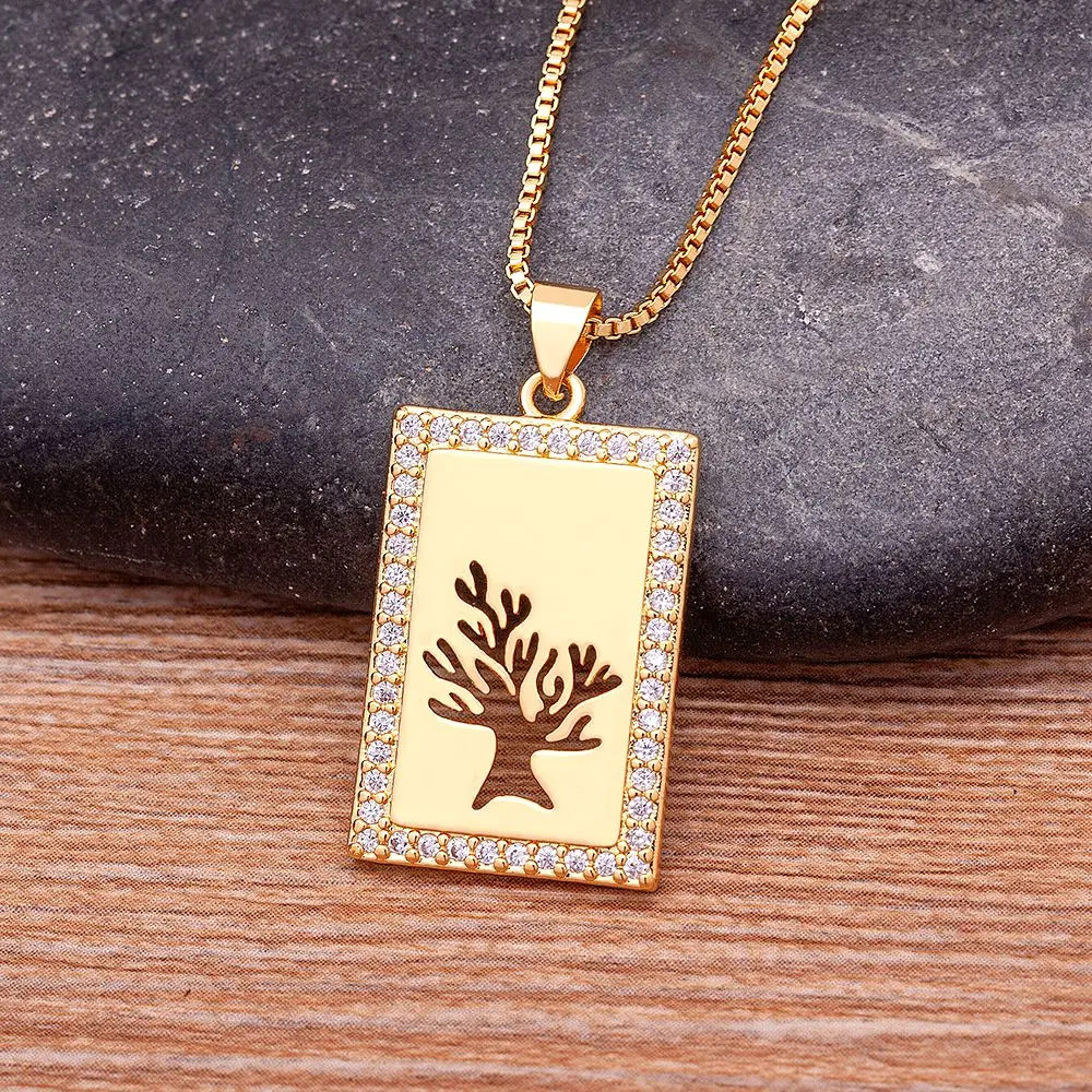 

Nidin Hot Sale Tree of Life Necklace Zircon Crystal Hollow Pendant Gold Color for Women Fashion Party Wedding Elegant Jewelry
