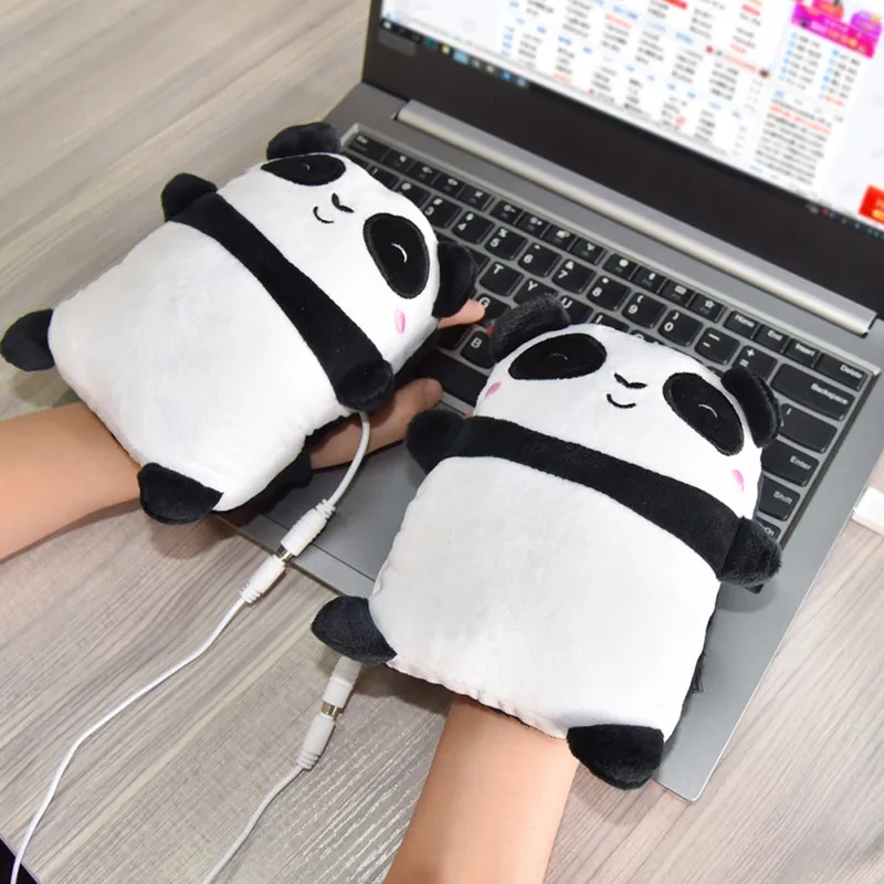 

USB Rechargeable Heater Gloves Hand Warmers Electric Heating Adjustable Fingerless Cute Plush Panda Shape Hand Warmer For Home