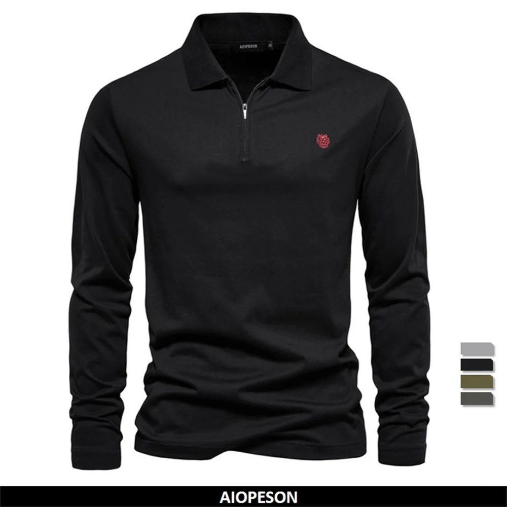 

AIOPESON Brand Long Sleeve Men's Polo Shirts 100% Cotton Solid Color Casual Polo Shirts for Men New Sping Autumn Basic Polos Men