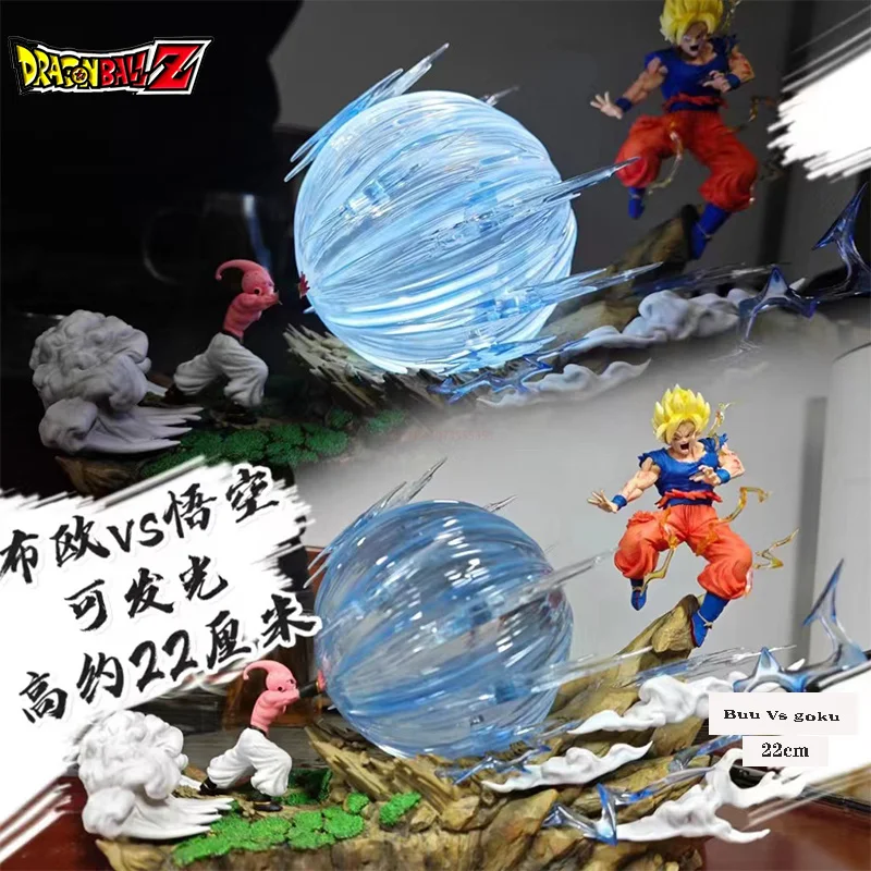 

22cm Anime Dragon Ball Z Figure Majin Buu Vs Son Goku Action Figures With Light Gk Statue Pvc Collection Model Toy For Kid Gifts