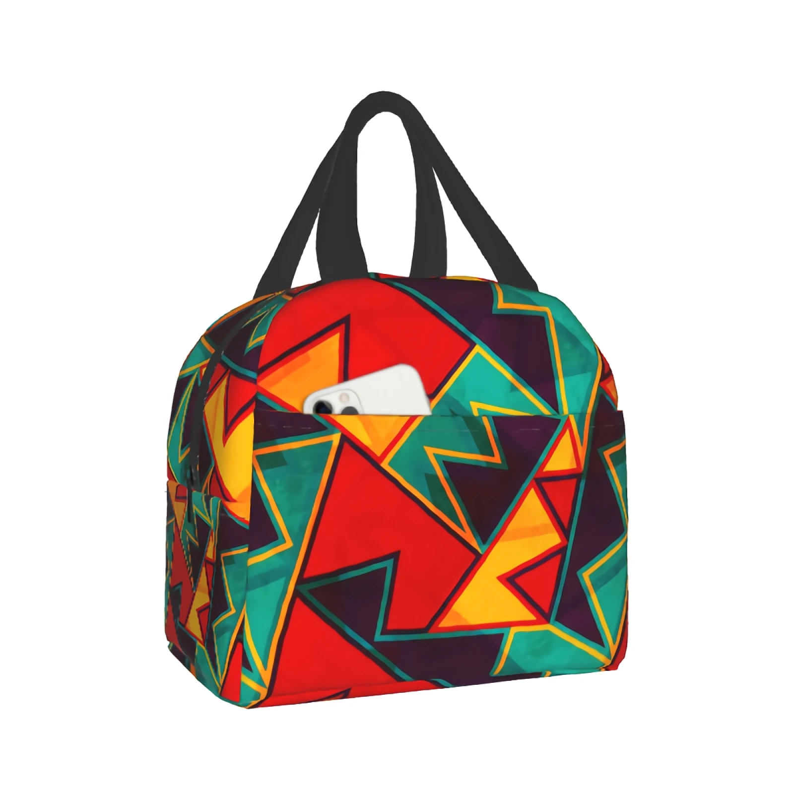 

National Features Lunch Insulation Bag Portable Reusable Cooler Bag Bright Theme with Zipper and Front Pocket Ladies Men Kids