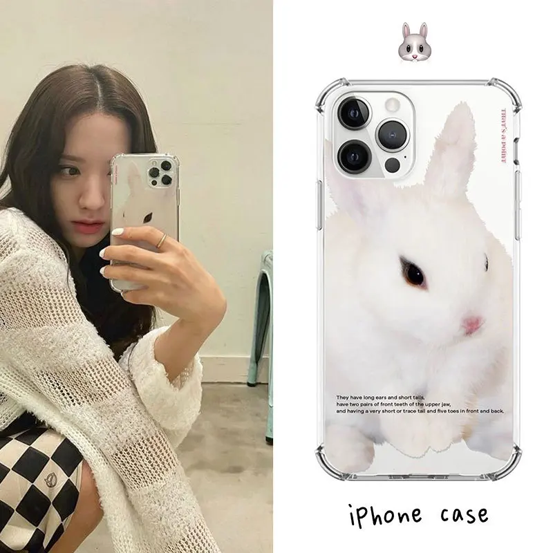 Kore sevimli beyaz tavşan telefon kılıfı iPhone 13 11 12 Pro Max XS Max X XR MINI 7 8 artı kapak şeffaf yumuşak iphone 13 kılıf