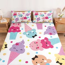 Ice Cream Cartoon Smiley Colorful Fitted Bed Sheet Cover Elastic Band Anti-slip Mattress Protector for Single Double King