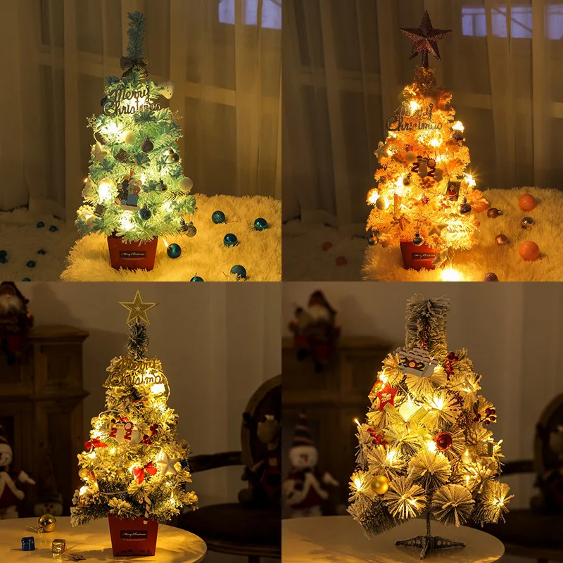

50CM Mini Artificial Christmas Tree Desktop with light Xmas Ornaments Party DIY Home Festival Decor For Halloween New Year