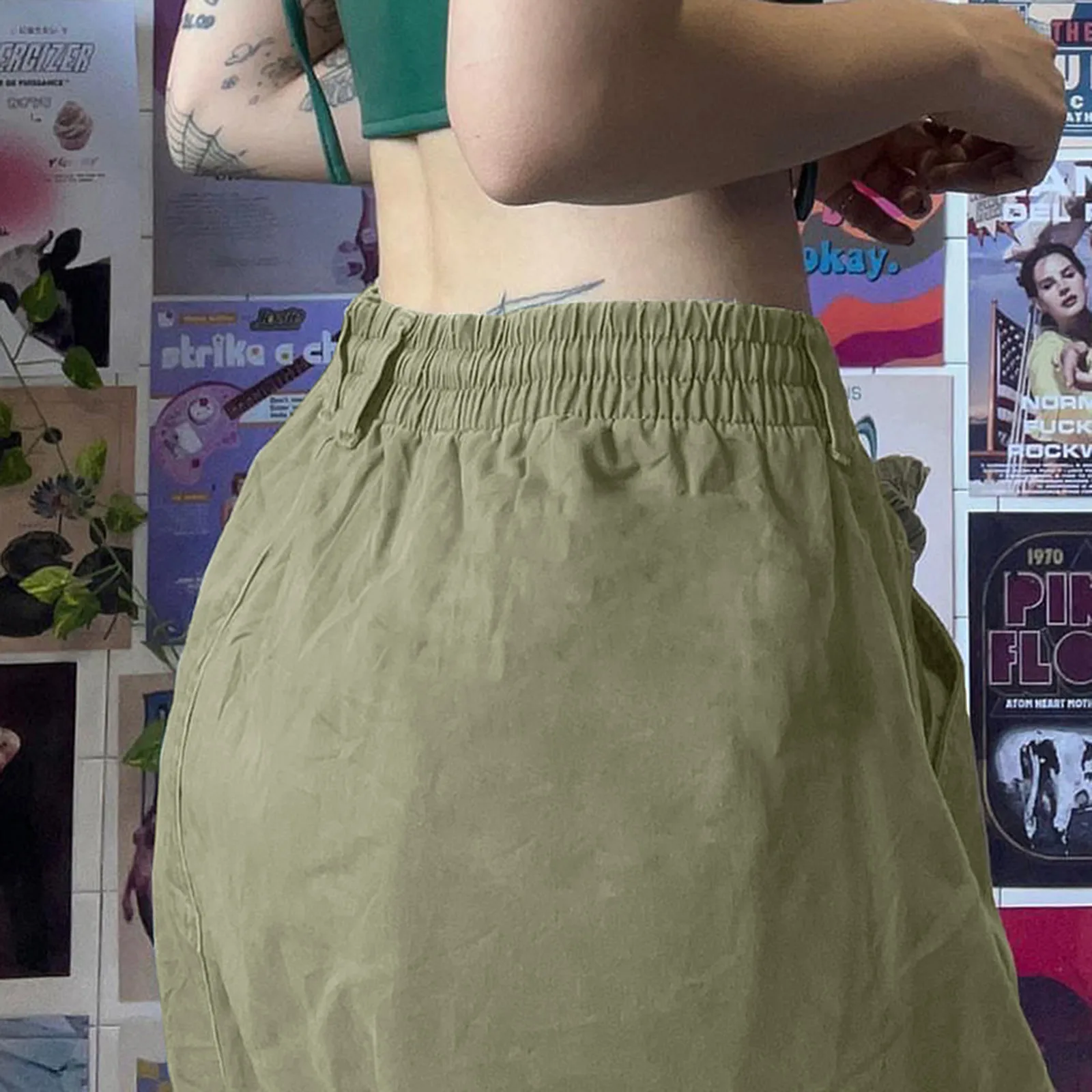 

Womens Baggy Cargo Pants Streetwear Hip Hop Joggers Sweatpants Drawstring Casual Pants Rompers for Women Casual Leopard Pants