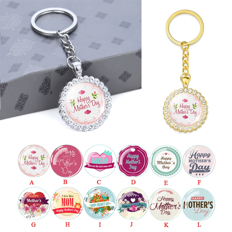 

Give The Best Mother Keychain Love Mom Wishes Glass Convex Silver Plated Keyring Mother's Day Gift