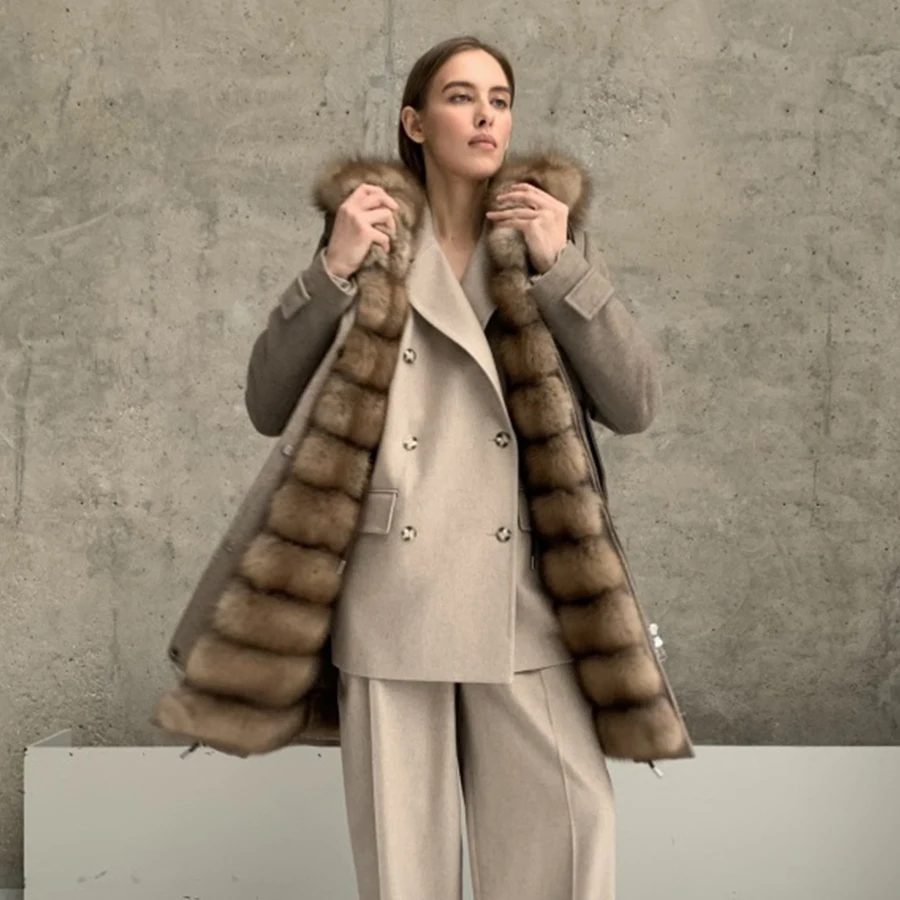 

Best Selling Fur Coat Women Natural Fur Jacket Wool Blend Overcoat Autumn Cardigan Fashion