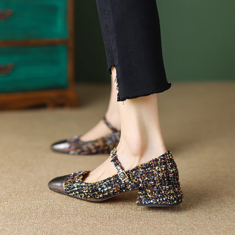 square head small fragrance Mary Jane shoes classic fashion series low heel women's shoes French elegant retro shoes comfortable