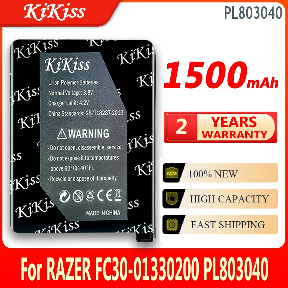 

KiKiss Li-ion Battery 1500mah For RAZER FC30-01330200 PL803040 Turret gaming Mouse RZ01-0133 RZ84-01330100