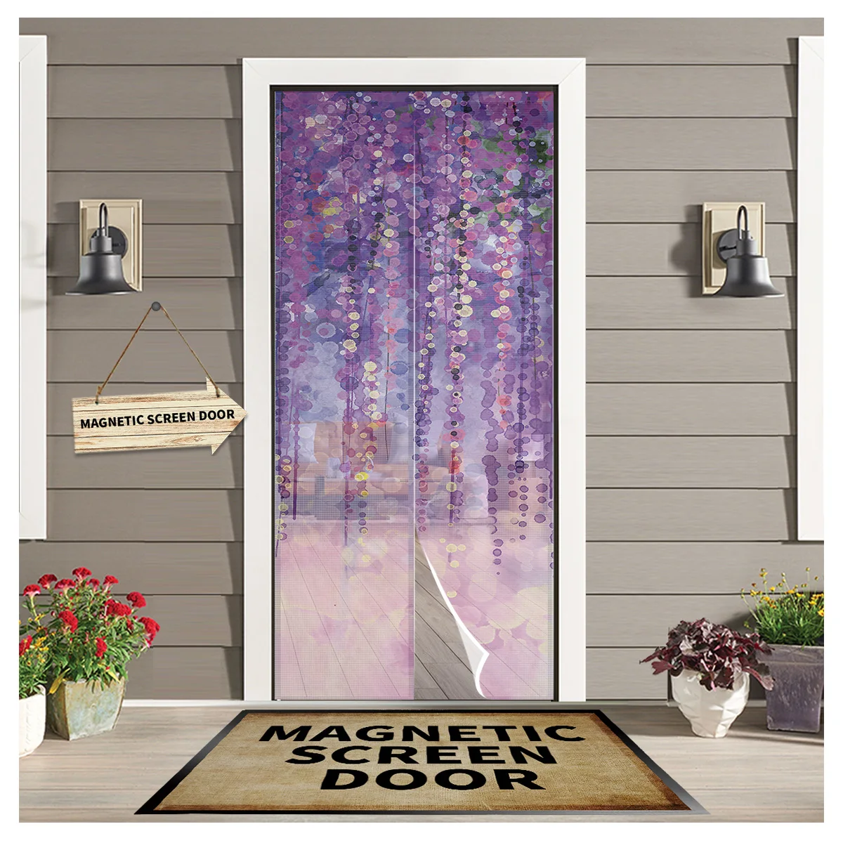 

Занавеска на дверь с градиентом, кухонная сетка для защиты от комаров, с изображением цветов Глицинии, сетка от насекомых, для гостиной