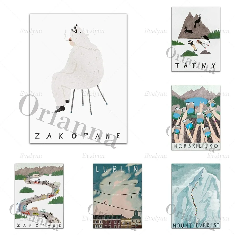 Постер для путешествий в Польшу Украшение стен Татра-горы Zakopane Polska PolandPrintPosterTravel