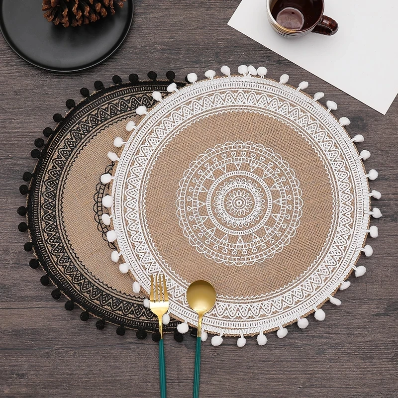 ROUND linen Placemat For Dining Table Mat For Coffee Tables Tableware Plates Cup Pads Kitchen Accessories Utensils for kitchen