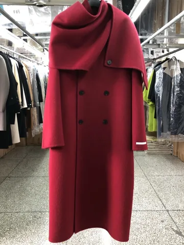 Кашемировое шерстяное пальто DNBS, модная длинная двубортная куртка с шарфом и воротником для женщин, 2024, осенне-зимняя новая коллекция