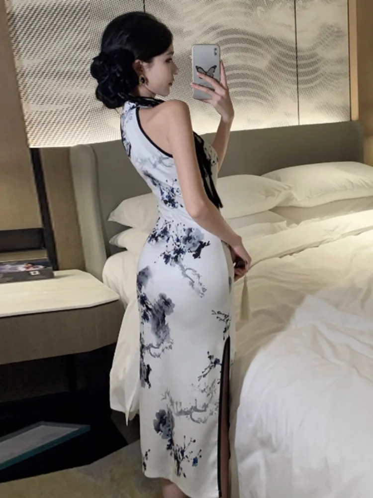 Ezgaga винтажные платья женские без рукавов с воротником-стойкой сексуальное