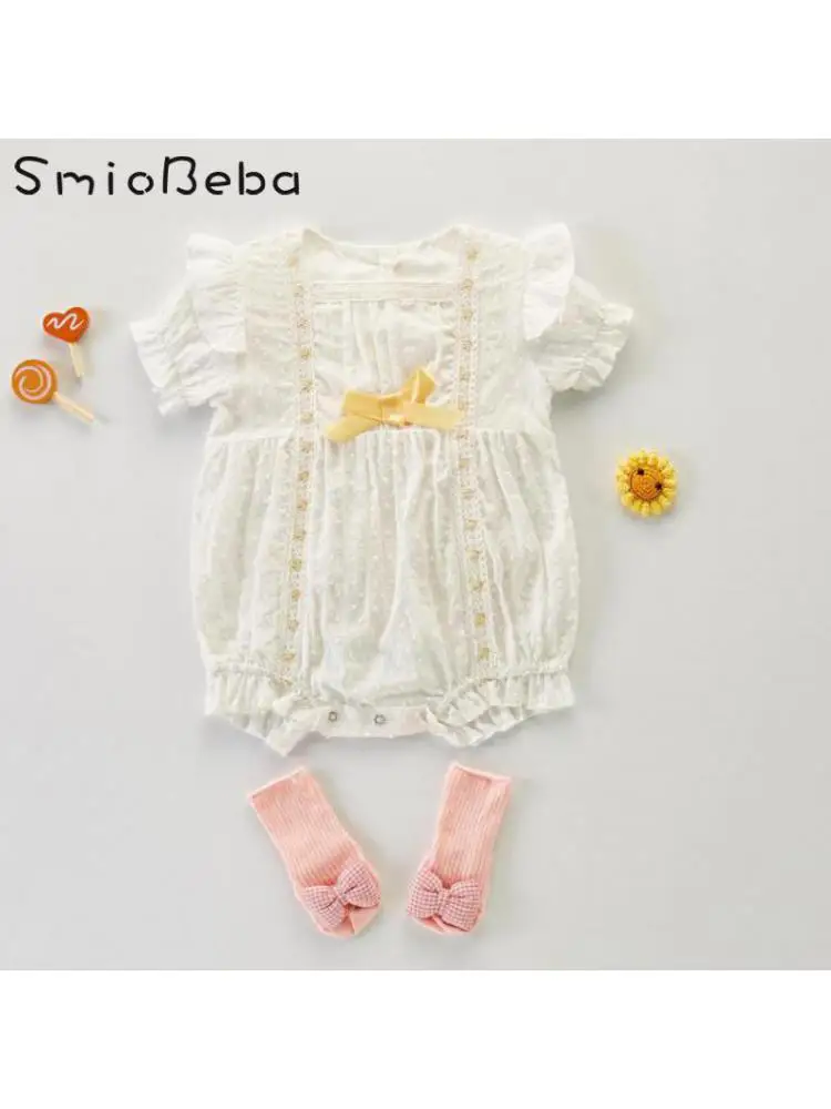 

2022 Baby Summer Princess Climbing Jumpsuits Clothes 0-2 Year Old Girls Treasure Lace Full Moon Princess Goes Out Ropa Bebes