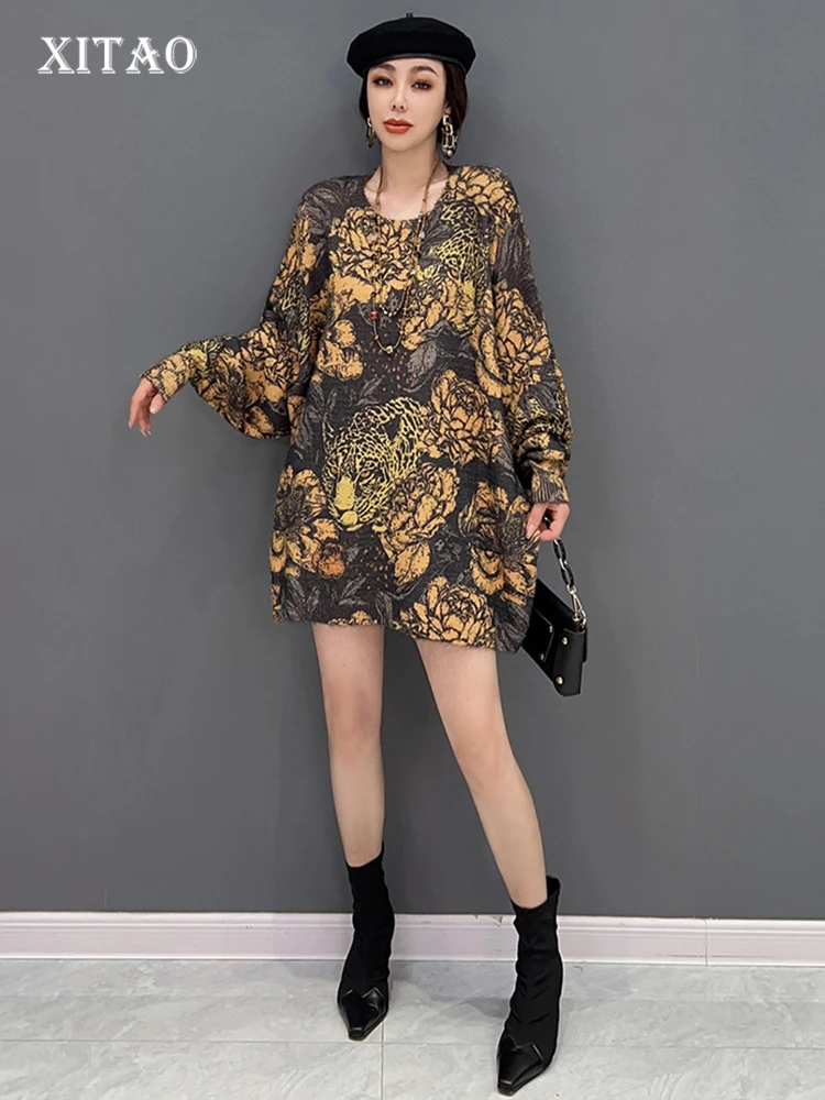 

XITAO Fashion Women Pullover Knitting Dress O-neck Simplicity Temperament Full Sleeve Casual Style 2022 Autumn New WLD13267