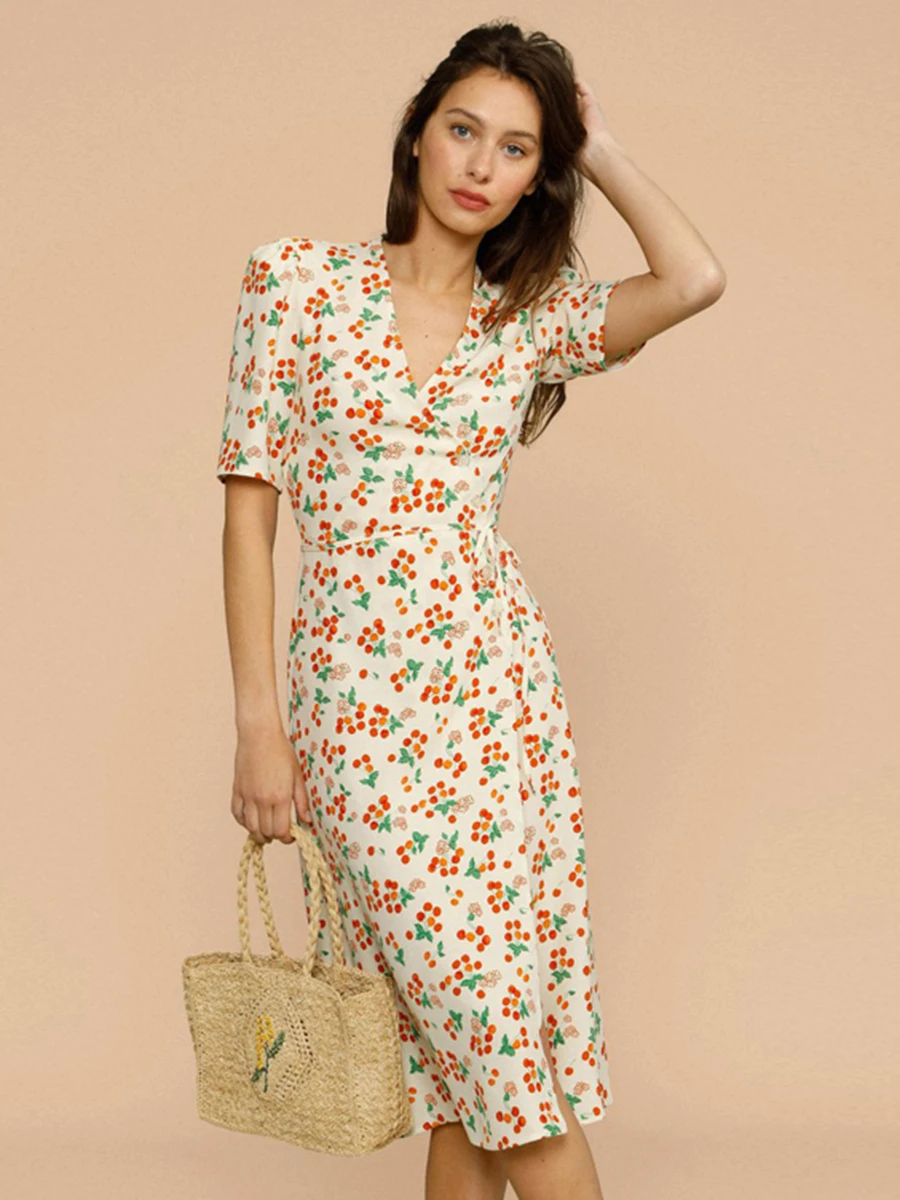 Женское винтажное платье миди с запахом Элегантное Длинное Платье V-образным